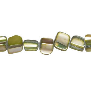 Mother-of-pearl shell 1pkg1, triangle tube bead 15 inch pine green / gold 4x4mm-10x8mm