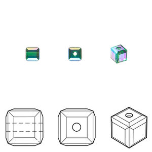 Bead 1pkg288 majestic green shimmer, Swarovski&reg;, 4mm cube 5601