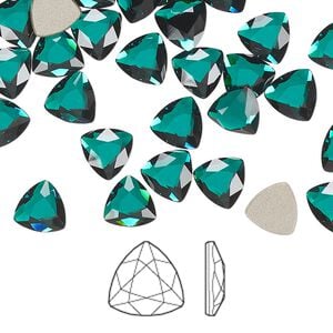 Flat back 144pk emerald foil back, Swarovski&reg; 7mm trilliant 2472