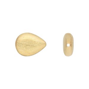 Bead 1pkg2 gold-finished, 16x12mm flat teardrop, brushed brass
