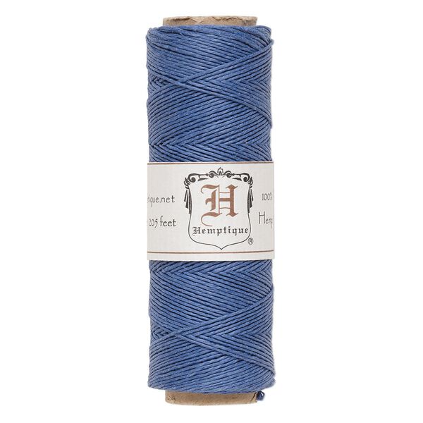 Cord, Hemptique&reg;, polished hemp, blue, 0.5mm diameter, 10-pound test. Sold per 205-foot spool. image number 0