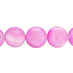 Mother-of-pearl shell 1pkg1, puffed flat round bead 15 inch mountain pink 12-13mm