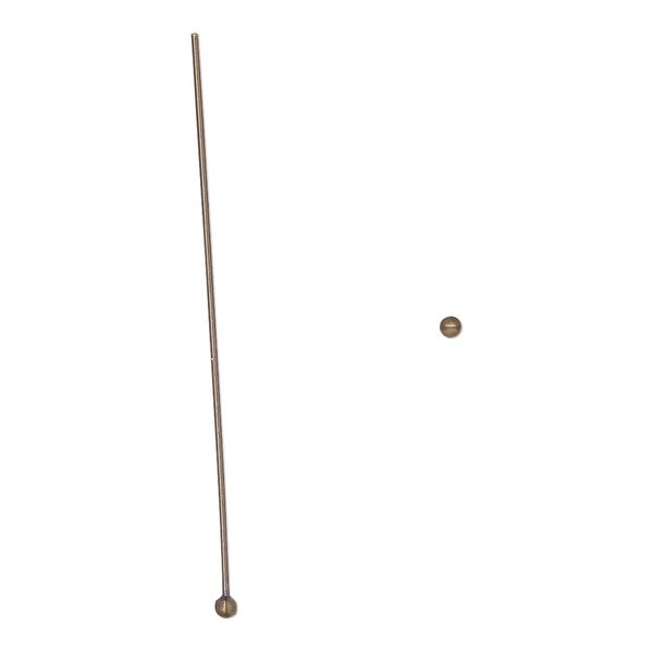 Head pin 1pkg100 gold-plated, 1.5 inch / 1.5mm ball tip, 24 gauge brass antique image number 0