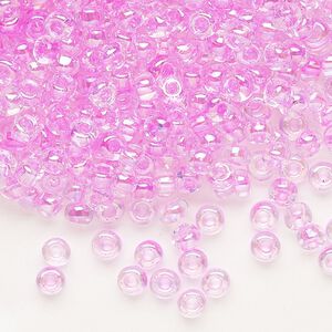 Seed bead, Dyna-Mites&trade;, glass 1pkg0.5kg, #6 round, translucent rainbow inside color dusty rose (309 6/0 RR)
