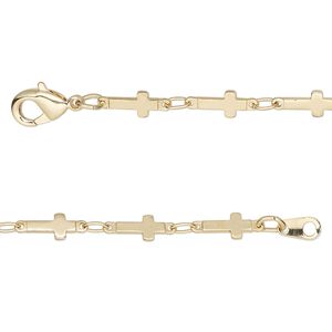 Chain 1pkg1 cross, 4mm / lobster claw clasp, gold-finished brass 24 inch
