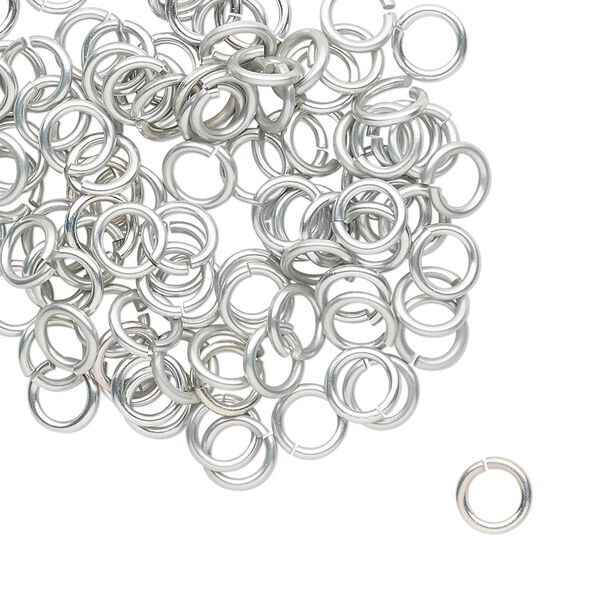 Jump ring 1pkg100 aluminum, 6mm round, 18 gauge / 4.2mm inside diameter / silver image number 0