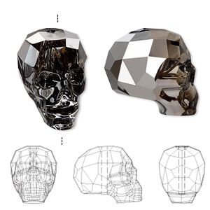 Bead 1pk crystal silver night, Crystal Passions&reg; 19x18mm skull 5750