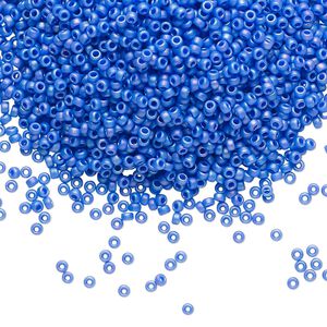 Seed bead, Miyuki, glass, pkg/35g, #15 rocaille, opaque matte rainbow cyan blue, (RR-417FR).