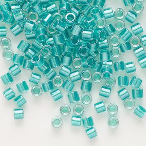 Seed bead, Delica&reg;, glass, pkg/250g, #8 round, translucent teal green-lined luster crystal clear (DBL-0904).