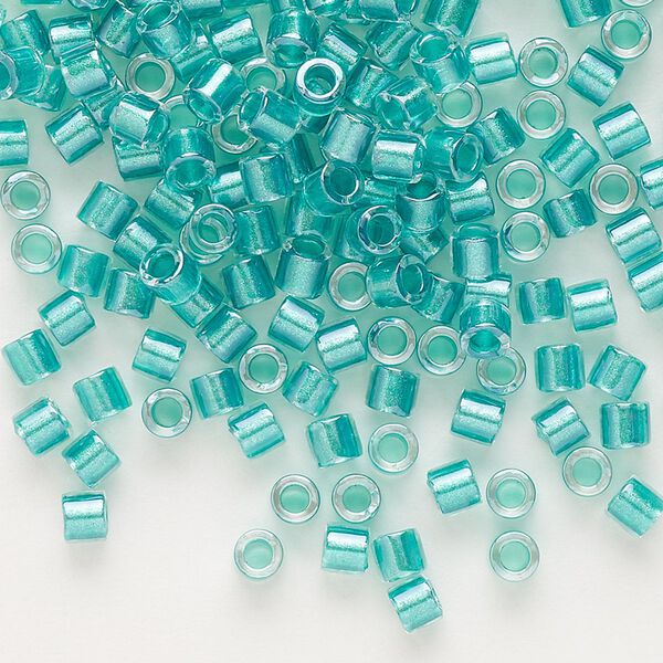 Seed bead, Delica&reg;, glass, pkg/250g, #8 round, translucent teal green-lined luster crystal clear (DBL-0904). image number 0