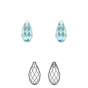 Briolette 2pk light turquoise, Crystal Passions&reg; 11x5.5mm pendant drop 6010
