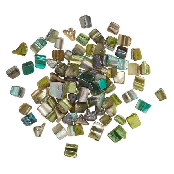 Mother-of-pearl shell 1pkg2oz, triangle tube bead, mix multi-green 6x5mm-12x8mm image number 1