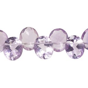 Amethyst 1pkg1, hand-cut top-drilled faceted puffed flat-sided oval bead natural 13 inch 12x9mm-12x10mm