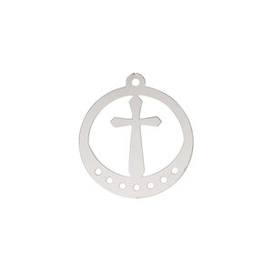 Drop, Lazer Lace&trade;, stainless steel, 18mm double-sided open round with cross and 7 loops. Sold per pkg of 4.
