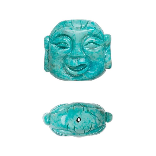 Turquoise 1pkg1, hand-cut carved Buddha head bead 19x17mm image number 0