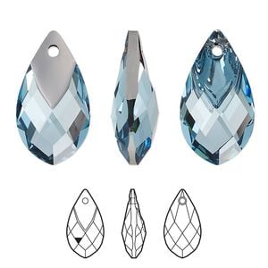 Drop 1pk aquamarine light chrome, Crystal Passions&reg; 22x12mm pendant metallic cap pear 6565