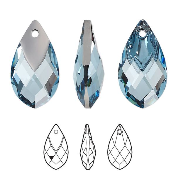 Drop 1pk aquamarine light chrome, Crystal Passions&reg; 22x12mm pendant metallic cap pear 6565 image number 0