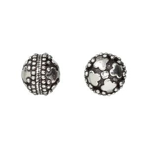 Bead 1pkg1 sterling silver, 12x11mm round dotted / clover, antiqued