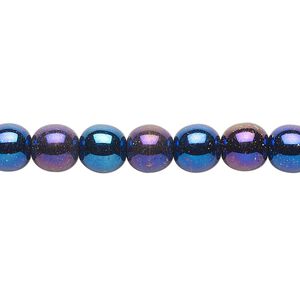 Bead, Czech glass druk, opaque iris blue, 8mm round. Sold per 15-1/2" to 16" strand.