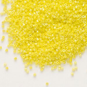 Seed bead, Delica&reg;, glass, pkg/7.5g, #15 round, opaque rainbow yellow (DBS-0160).
