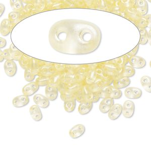 Seed bead, Preciosa Twin&trade; Czech glass, pkg/50g, 5x2.5mm oval, translucent light yellow terra pearl clear, (08186).