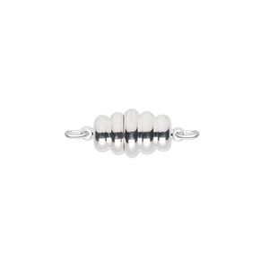 Clasp magnetic 1pkg1 silver-plated, 13x8mm swirl oval, brass 1-strand