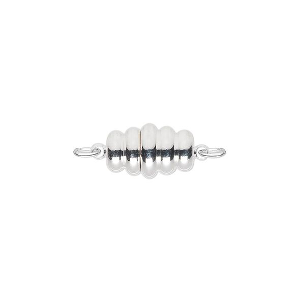 Clasp magnetic 1pkg1 silver-plated, 13x8mm swirl oval, brass 1-strand image number 0