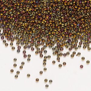 Seed bead, Miyuki, glass, pkg/35g, #15 rocaille, opaque metallic iris bronze (RR-462).