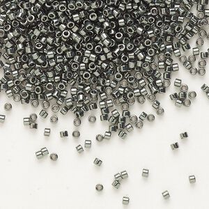 Seed bead, Delica&reg;, glass, pkg/250g, #11 round, opaque nickel-plated dyed color dark steel green (DB-0457).