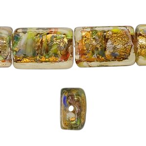 Bead, lampworked glass 1pkg10, gold with gold-colored foil, 18x13mm rectangle.