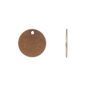 Drop, antique copper-plated brass, 15mm flat round. Sold per pkg of 50.