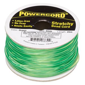 Cord, Powercord&reg;, elastic, green, 2mm, 21.5-pound test. Sold per 25-meter spool.