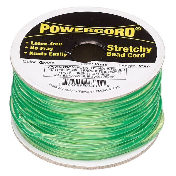 Cord, Powercord&reg;, elastic, green, 2mm, 21.5-pound test. Sold per 25-meter spool. image number 0