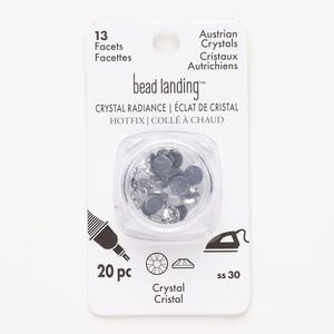 Flat back, hotfix rhinestone, pkg/20, 6.32-6.50mm hotfix round, SS30, crystal clear, foil back.