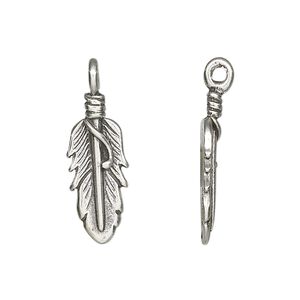 Charm, sterling silver, 21x8mm feather. Sold per pkg of 2.