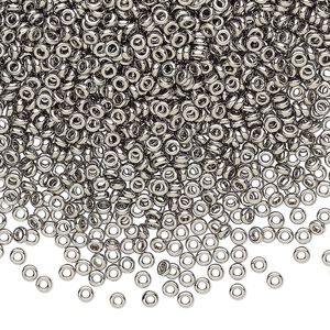 Seed bead, Miyuki, glass, pkg/250g, 2.2x1mm spacer rondelle, opaque nickel-plated, (SPR2.2-190).