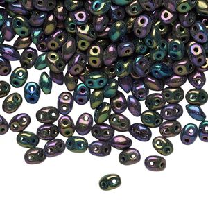 Bead, Preciosa Twin&trade;, Pressed Twin, Czech pressed glass, opaque iris purple, 5x2.5mm oval with (2) 0.7-0.8mm holes. Sold per 250-gram pkg.