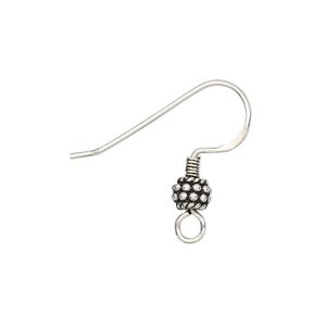 Ear wire fishhook 1pkg4 sterling silver, 22mm / 5x4mm oval / 3mm coil / open loop, 19 to 21 gauge antiqued 2 pair