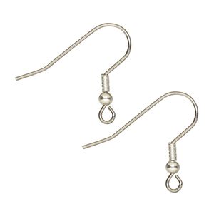 Ear wire fishhook 1pkg100, 20mm / 3mm ball / 4mm coil / open loop, 21 gauge silver-finished stainless steel 50 pair