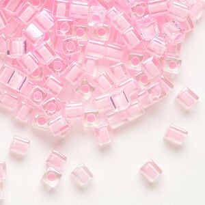 Seed bead, Miyuki 1pkg10g, glass, 3.5-3.7mm square, transparent pink inside dyed color clear (SB-207)