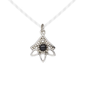 Drop 1pkg1, antiqued sterling silver and black onyx, 14x12.5mm open beaded