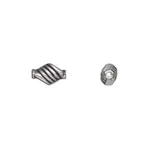 Bead 1pkg50 silver-plated "pewter", 10x6mm diamond tube, antique