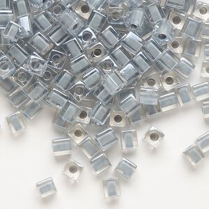 Seed bead, Miyuki, glass, pkg/250g, 3.5-3.7mm square, transparent grey inside dyed color clear (SB-240).