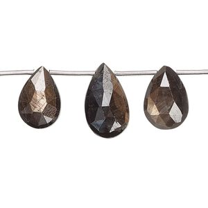 Golden sheen sapphire 1pkg3, top-drilled faceted puffed teardrop bead natural B grade, graduated