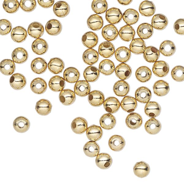 Bead 1pkg500 gold-finished, 4mm round, steel image number 0