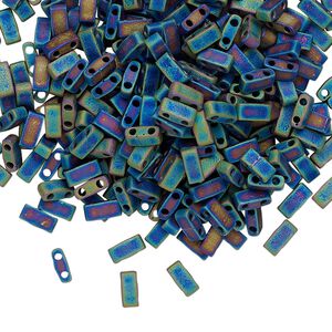 Seed bead, TILA&reg;, glass, pkg/40g, 5x2.3mm half tila rectangle, opaque matte rainbow black, (HTL-401FR).