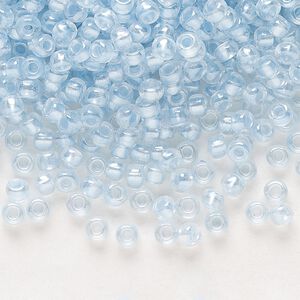 Seed bead, Preciosa Ornela Czech glass, pkg/500g, #8 rocaille, translucent color-lined luster pastel blue, (382PB).