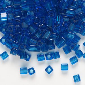 Seed bead, Miyuki, glass, pkg/250g, 3.5-3.7mm square, transparent Capri blue (SB-149).