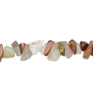 Multi-gemstone / glass 1pkg1, chip bead 35 inch small to large