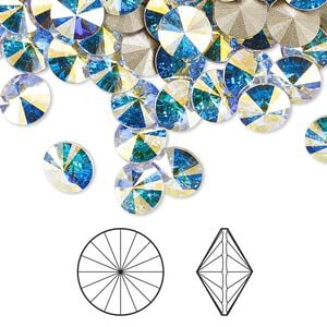 Chaton 12pk crystal AB foil back, Crystal Passions&reg; 7.07-7.27mm rivoli SS34 1122